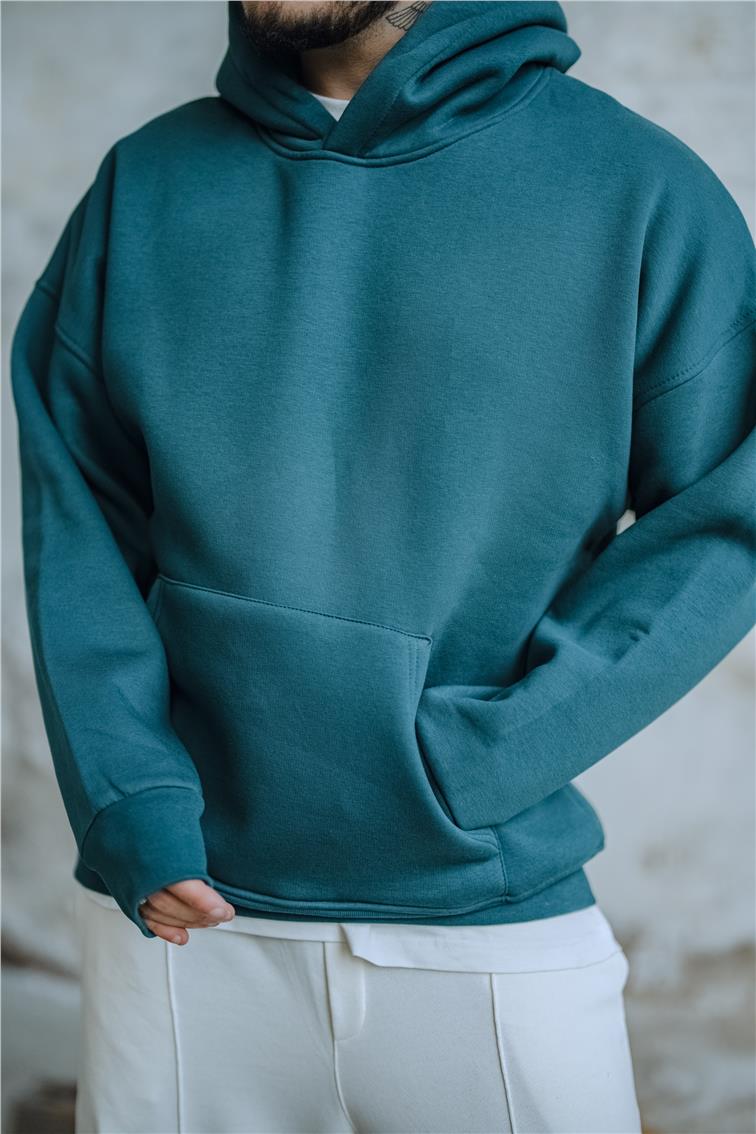 Basic Kapüşonlu Oversize Hoodie Çağla Yeşili
