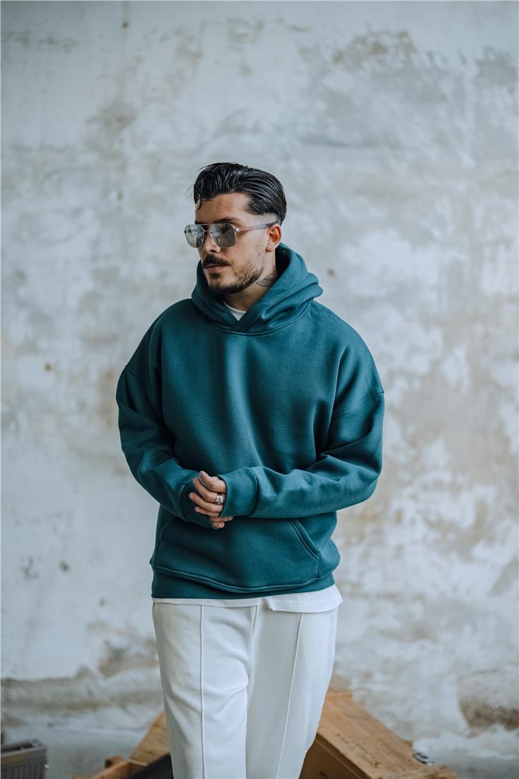 Basic Kapüşonlu Oversize Hoodie Çağla Yeşili