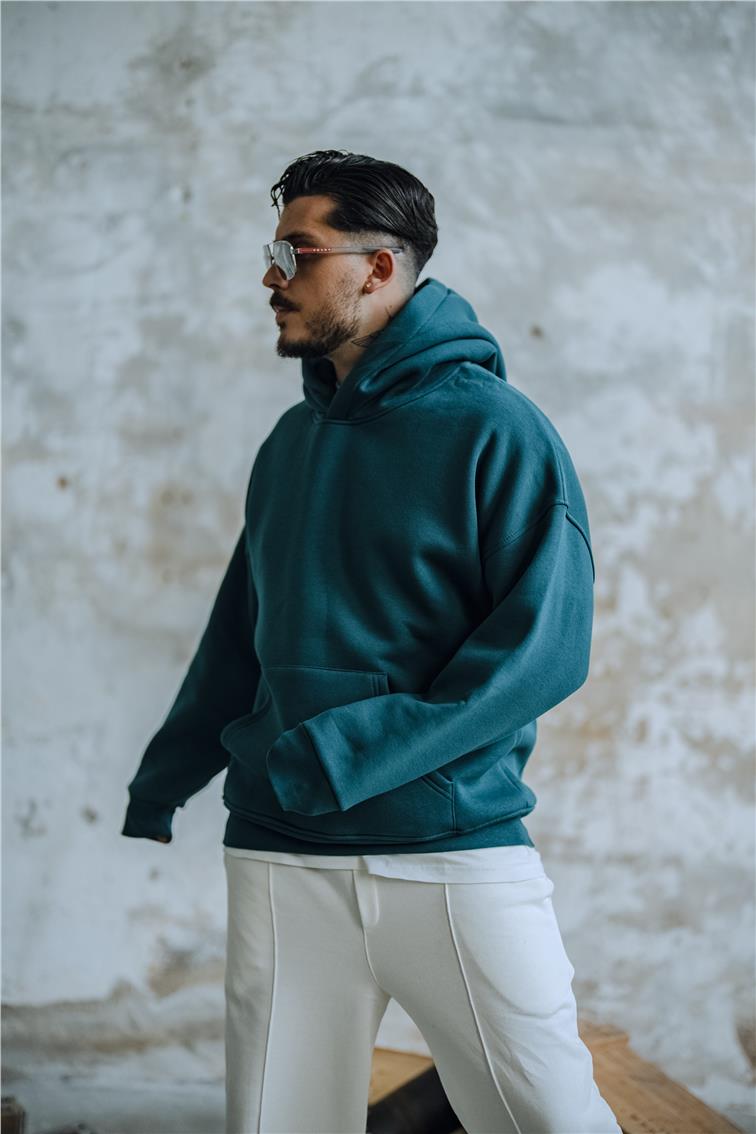Basic Kapüşonlu Oversize Hoodie Çağla Yeşili