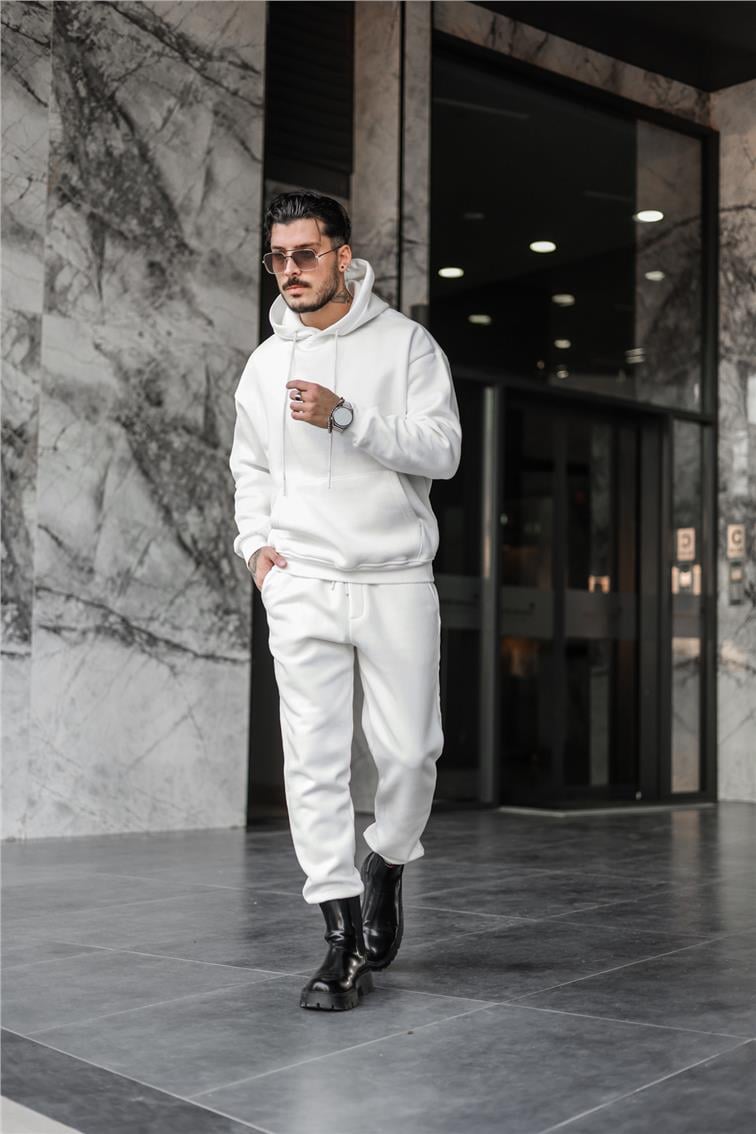 Basic Kapüşonlu Oversize Sweatshirt Beyaz