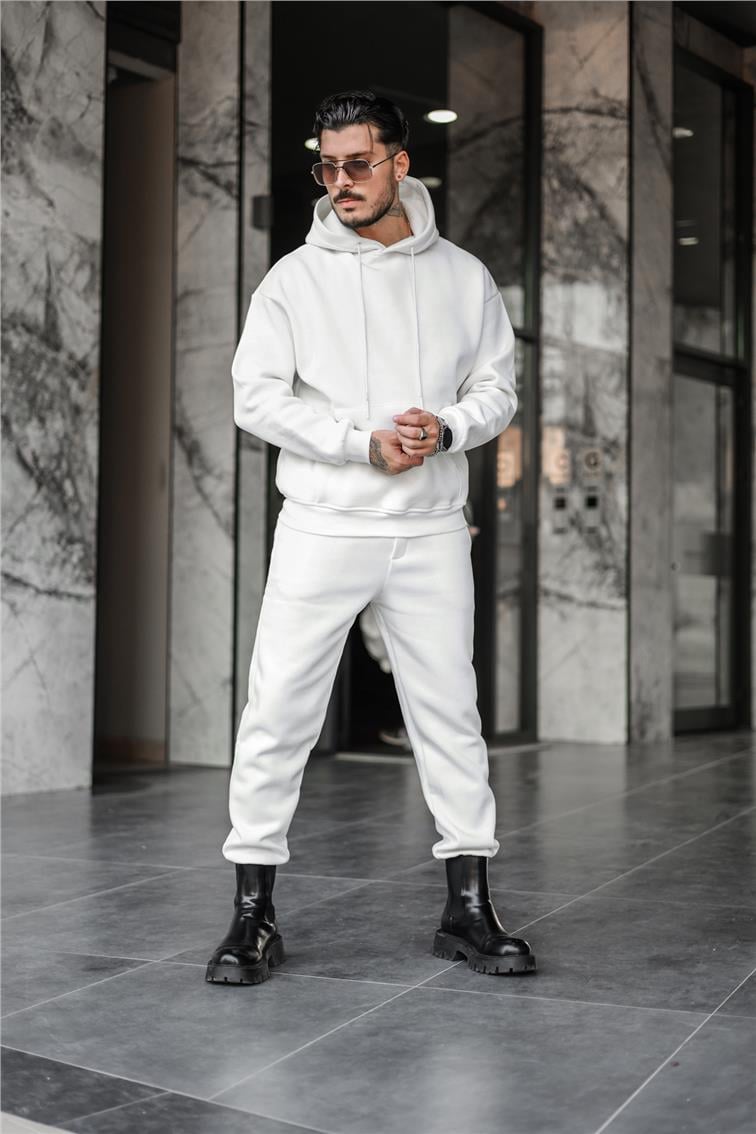 Basic Kapüşonlu Oversize Sweatshirt Beyaz