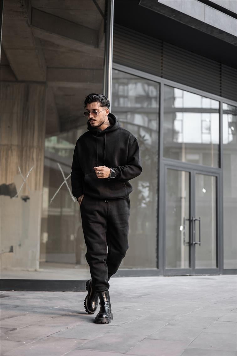 Basic Kapüşonlu Oversize Sweatshirt Siyah