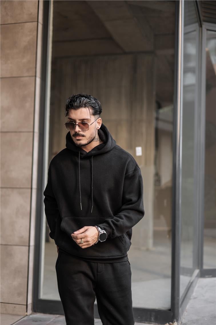 Basic Kapüşonlu Oversize Sweatshirt Siyah