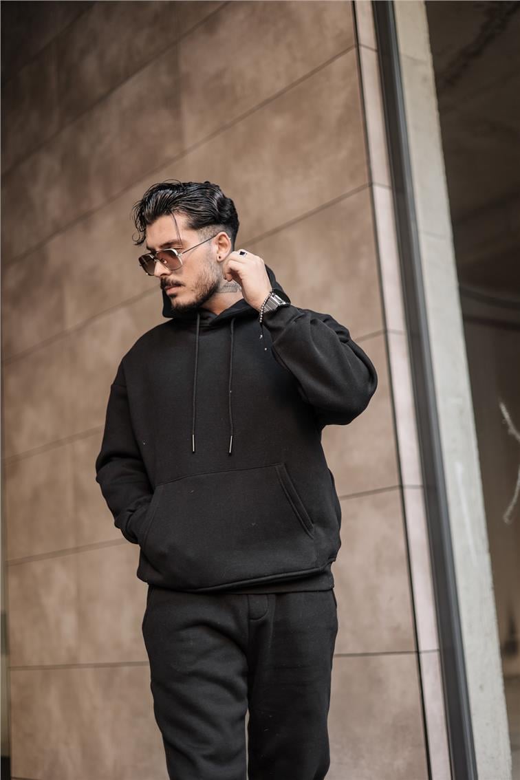 Basic Kapüşonlu Oversize Sweatshirt Siyah