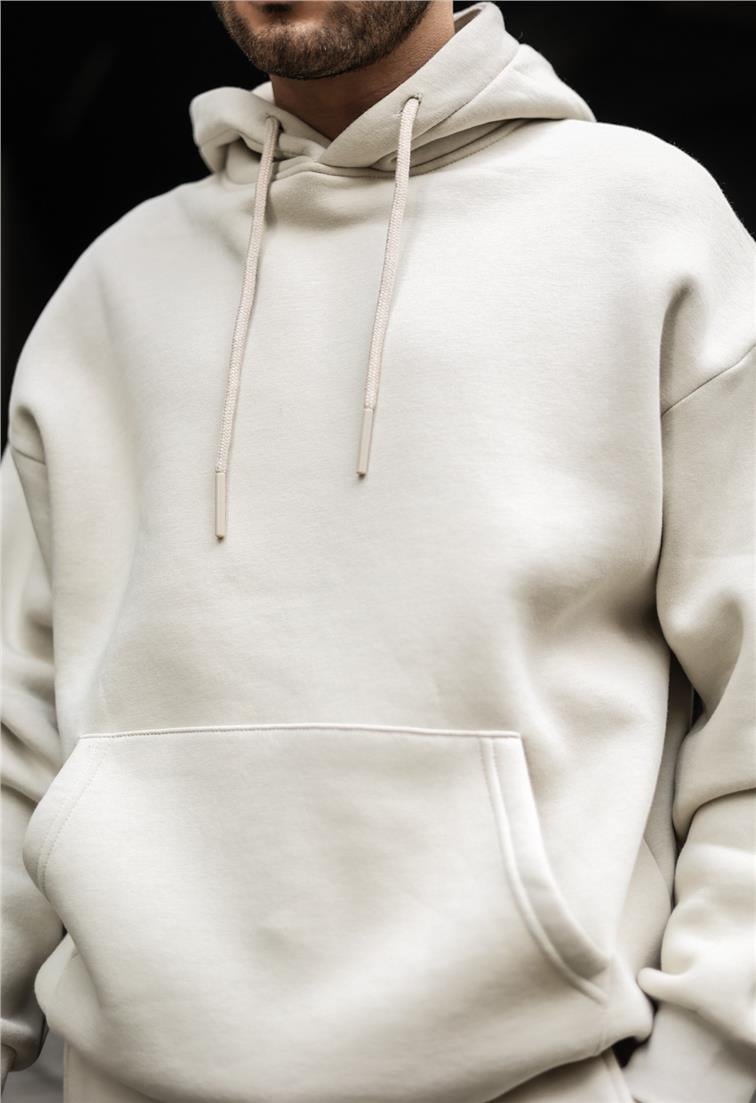 Basic Kapüşonlu Oversize Sweatshirt Taş