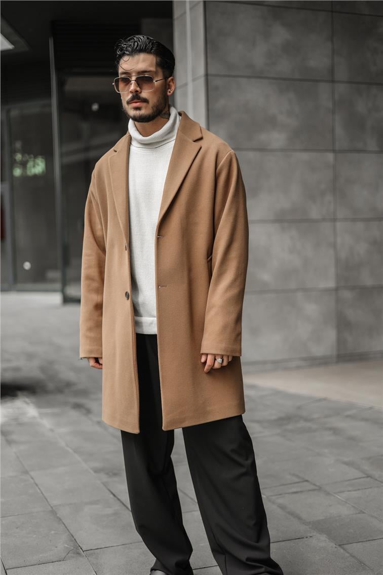 Basic Kaşe Oversize Kaban Camel