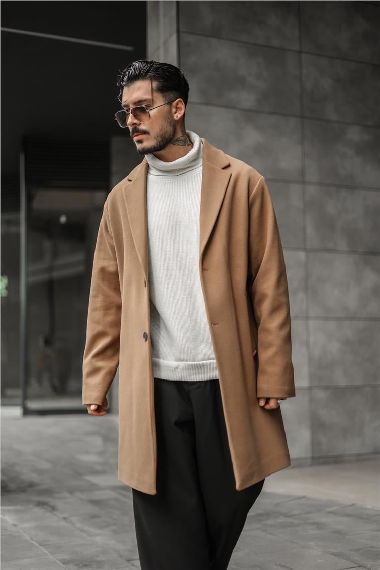 Basic Kaşe Oversize Kaban Camel