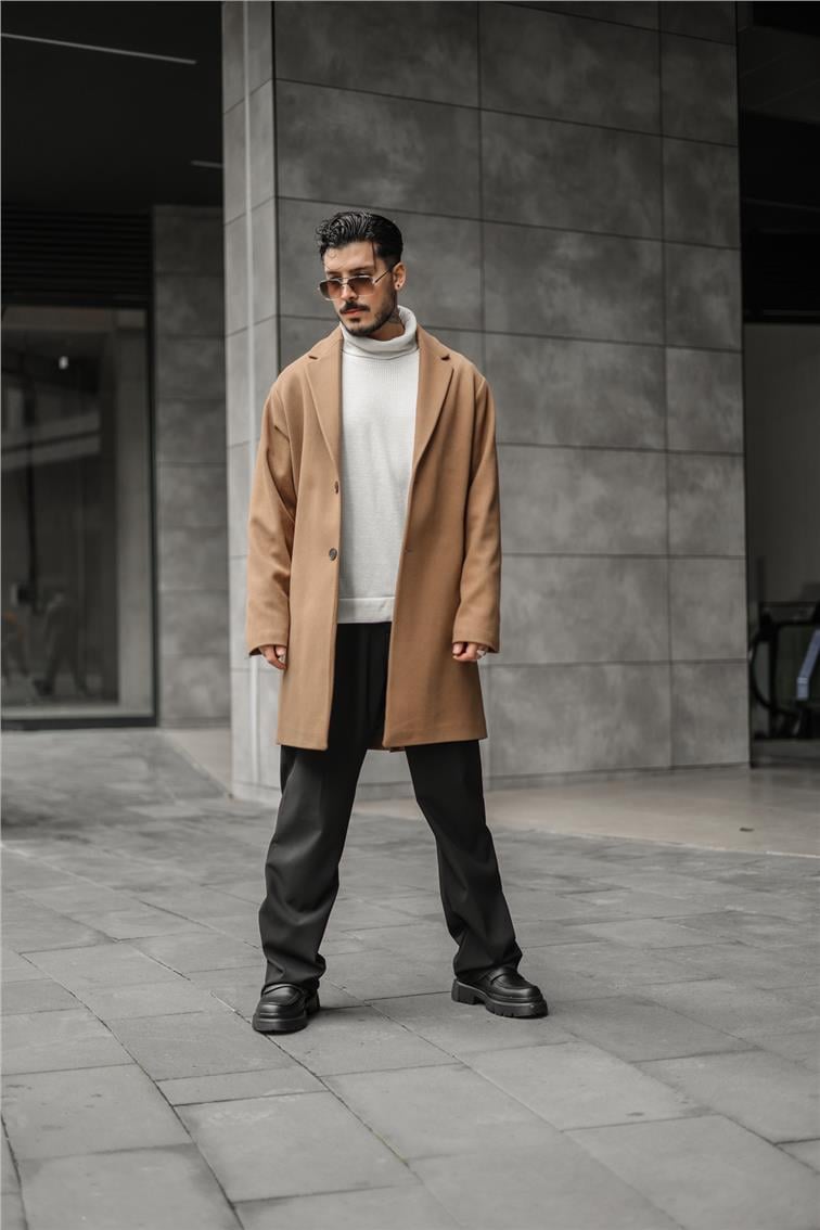 Basic Kaşe Oversize Kaban Camel