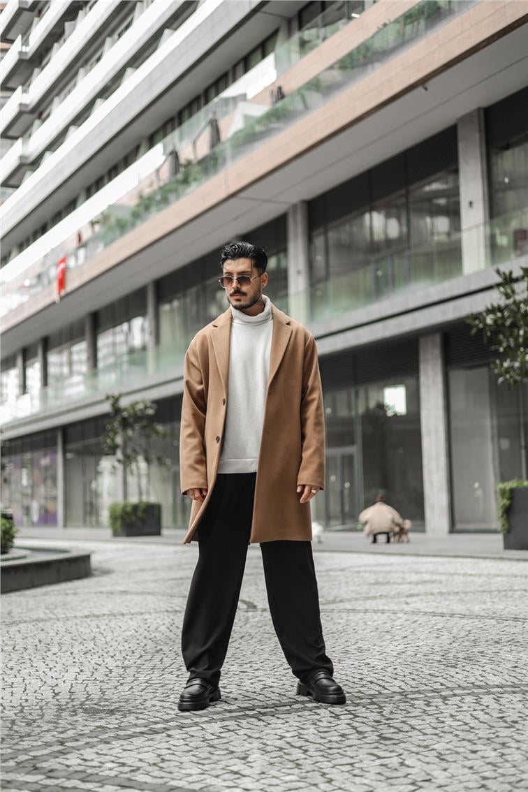 Basic Kaşe Oversize Kaban Camel