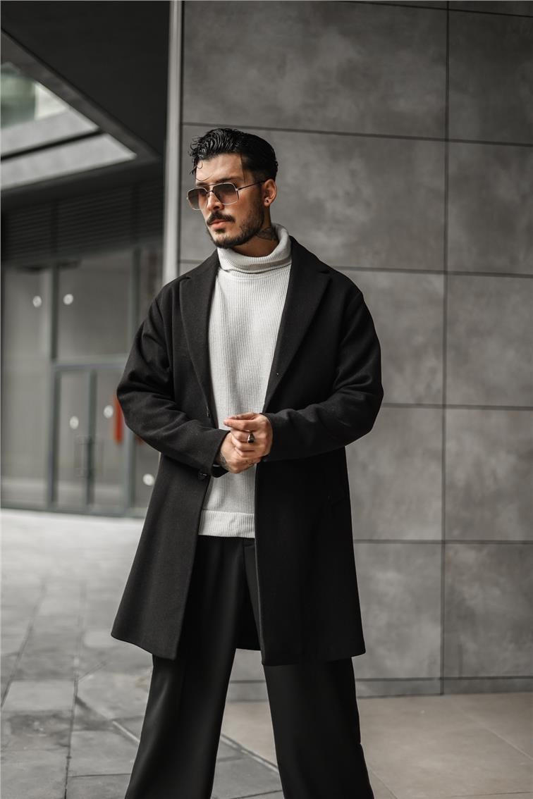 Basic Kaşe Oversize Kaban Siyah