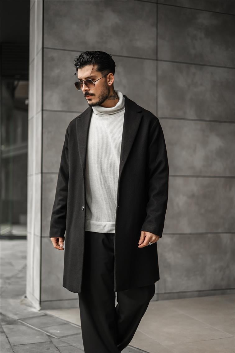 Basic Kaşe Oversize Kaban Siyah