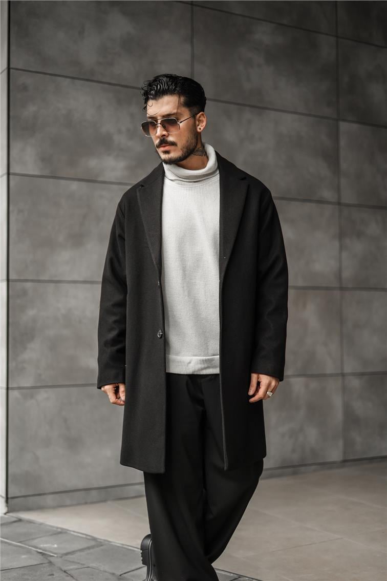 Basic Kaşe Oversize Kaban Siyah