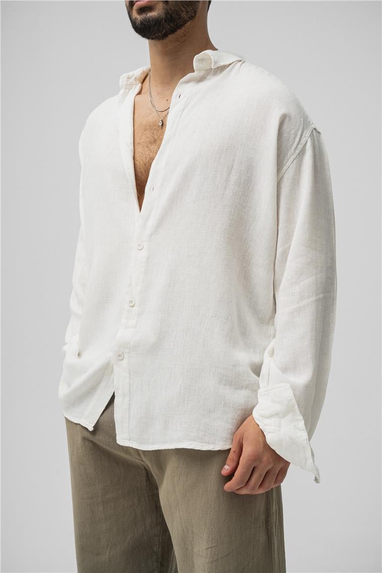 Basic Keten Oversize Gömlek Beyaz