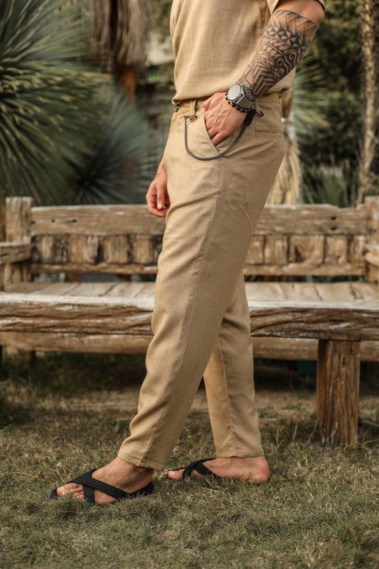 Basic Keten Pantolon Camel