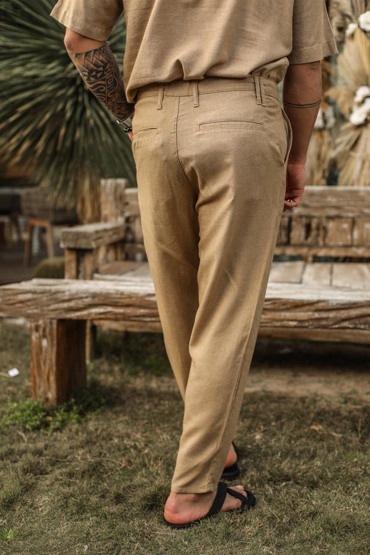 Basic Keten Pantolon Camel