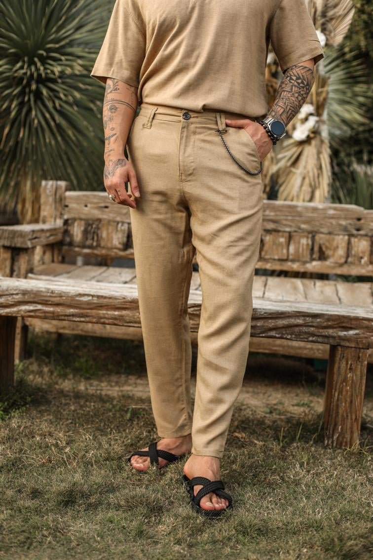 Basic Keten Pantolon Camel