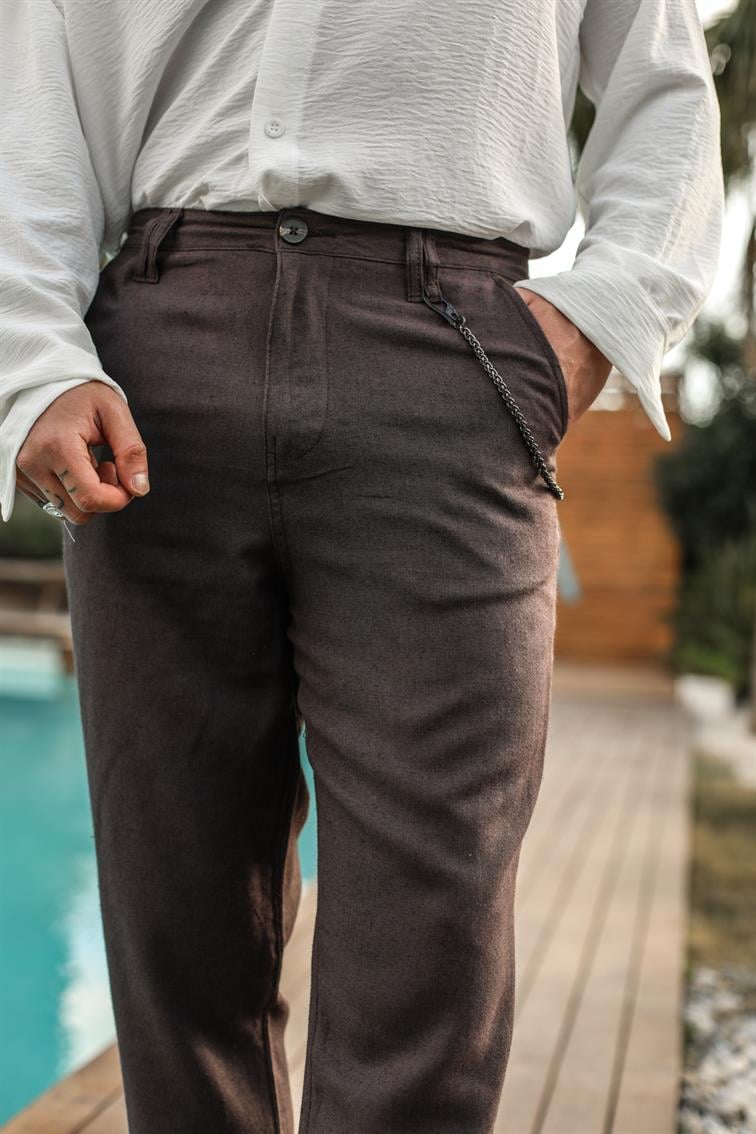 Basic Keten Pantolon Füme