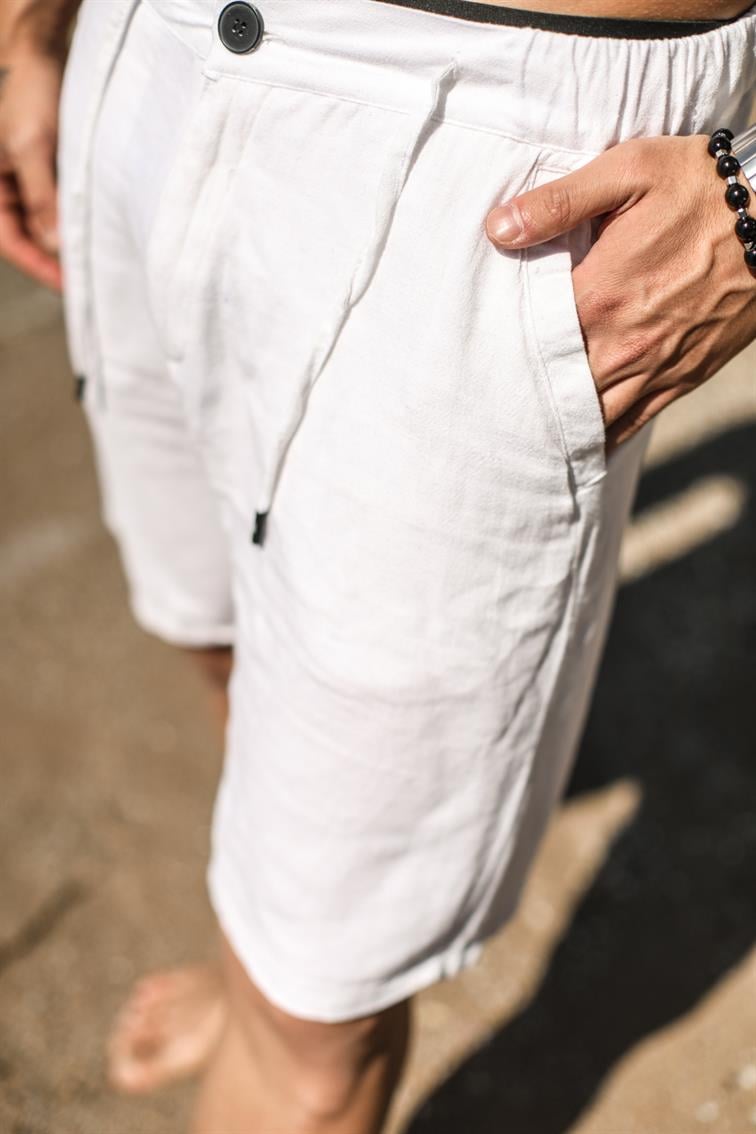Basic Keten Şort Beyaz
