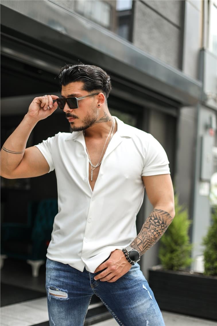 Basic Örme Kısa Kol Gömlek Beyaz