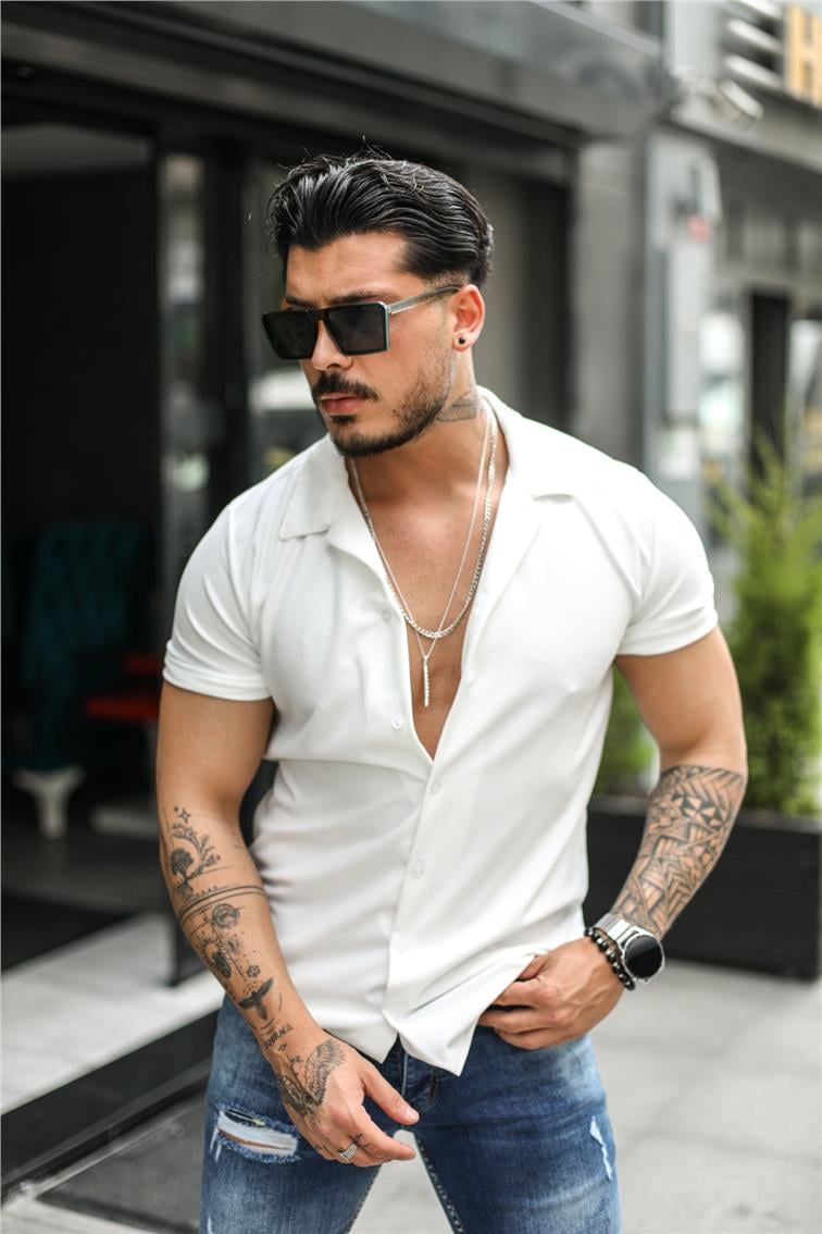 Basic Örme Kısa Kol Gömlek Beyaz