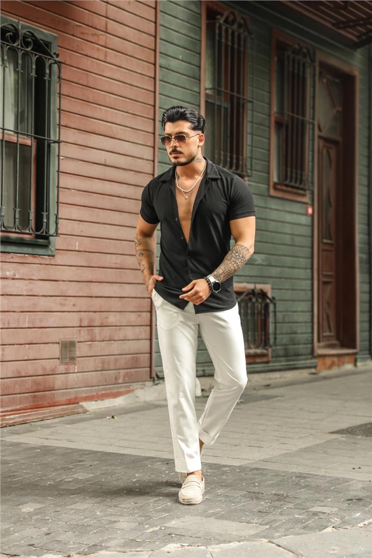 Basic Örme Kısa Kol Gömlek Siyah