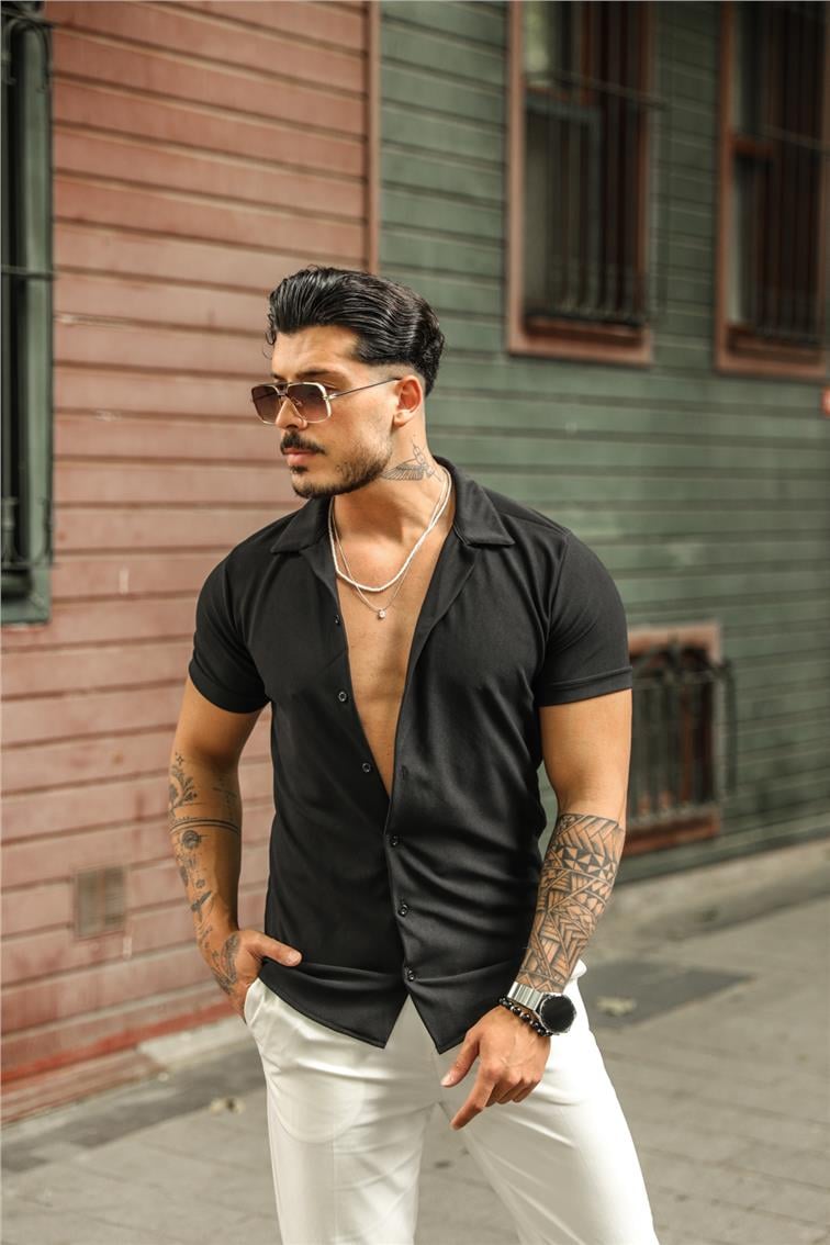Basic Örme Kısa Kol Gömlek Siyah