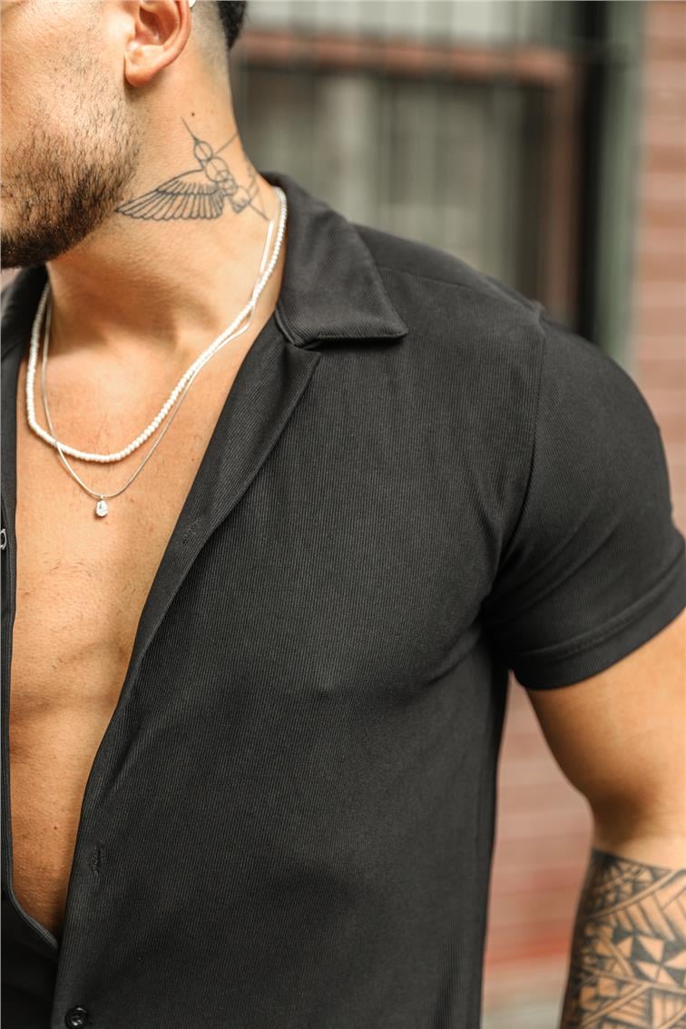 Basic Örme Kısa Kol Gömlek Siyah