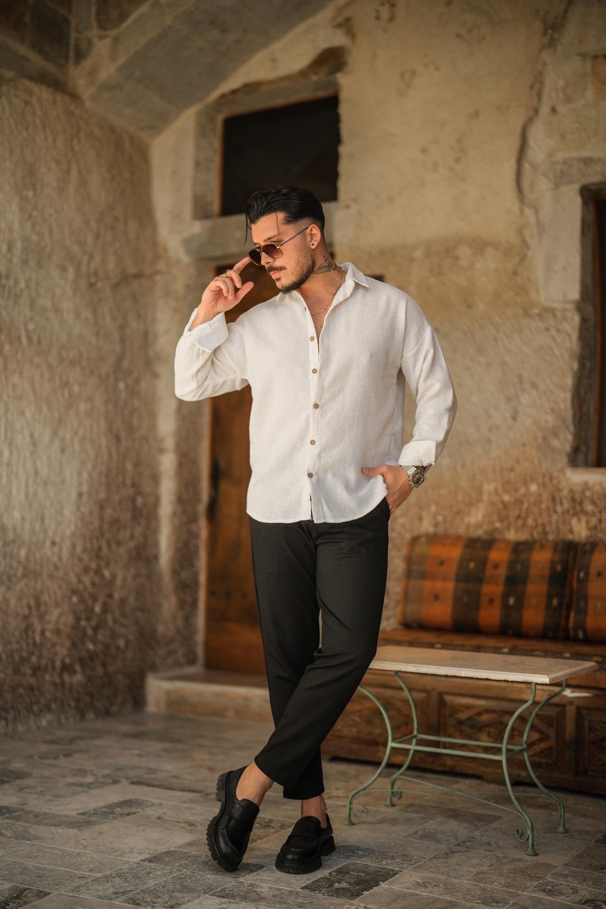 Basic Örme Oversize Gömlek Beyaz