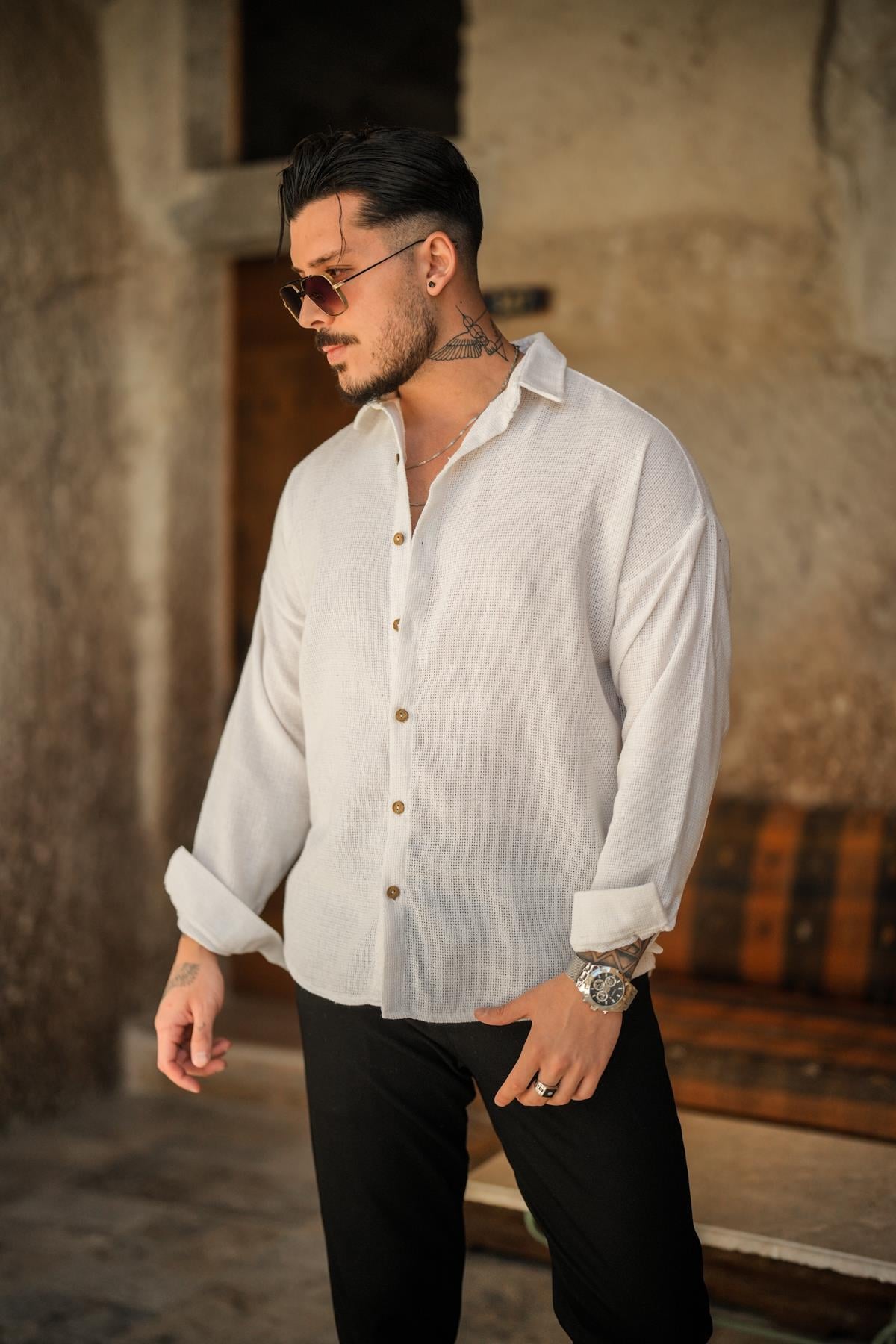 Basic Örme Oversize Gömlek Beyaz