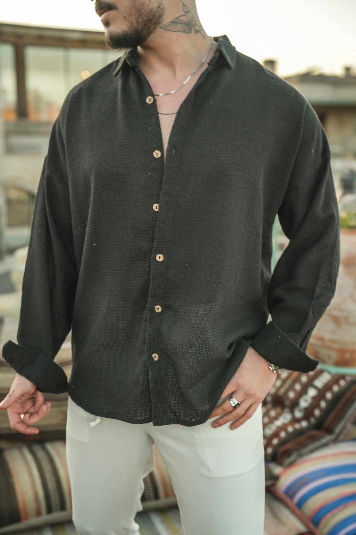 Basic Örme Oversize Gömlek Siyah