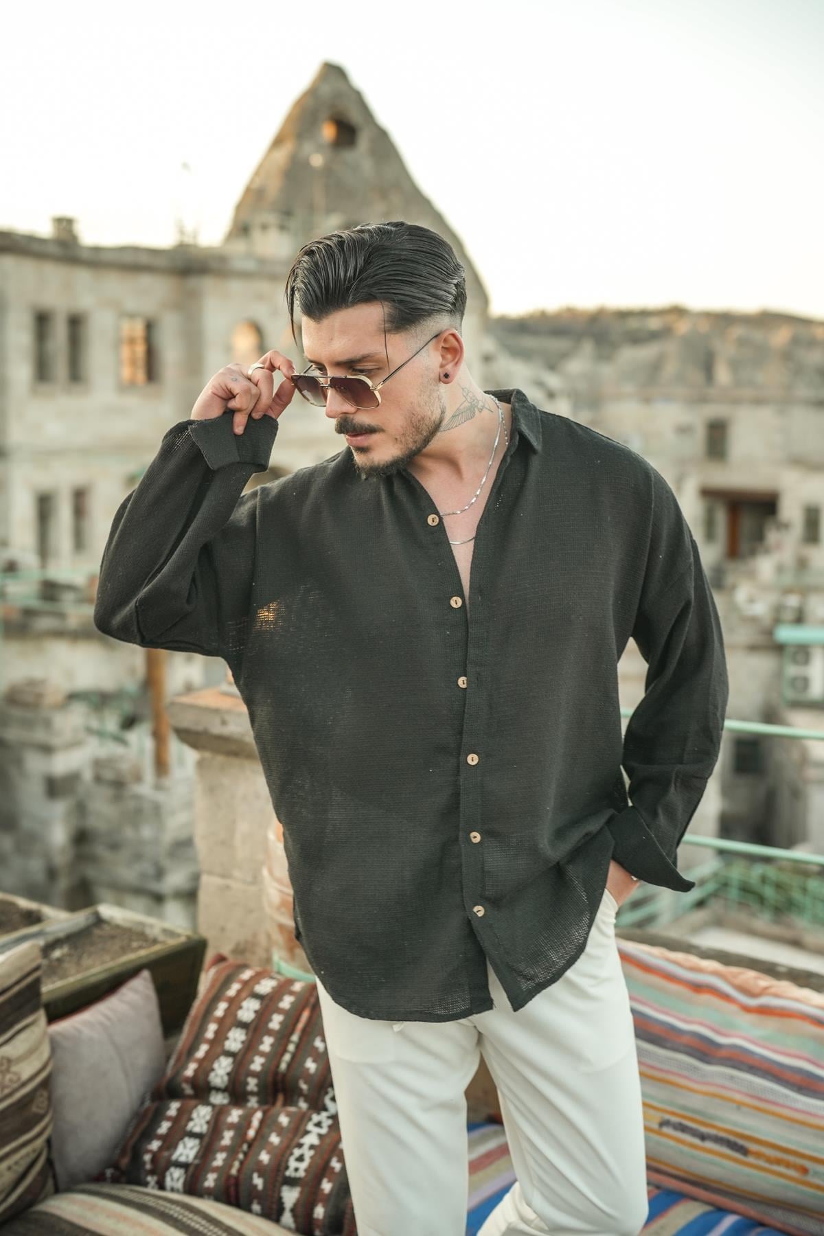 Basic Örme Oversize Gömlek Siyah