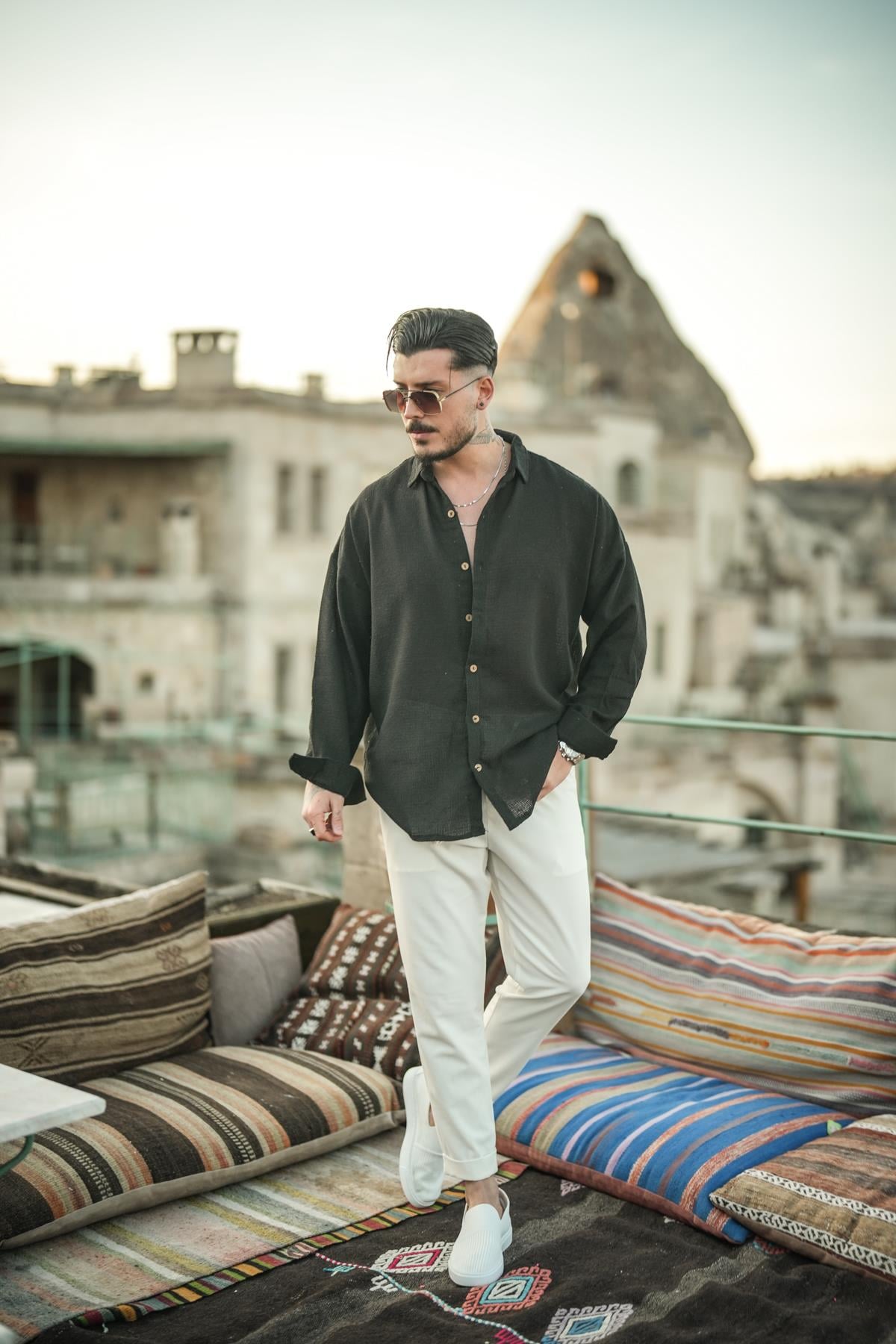 Basic Örme Oversize Gömlek Siyah