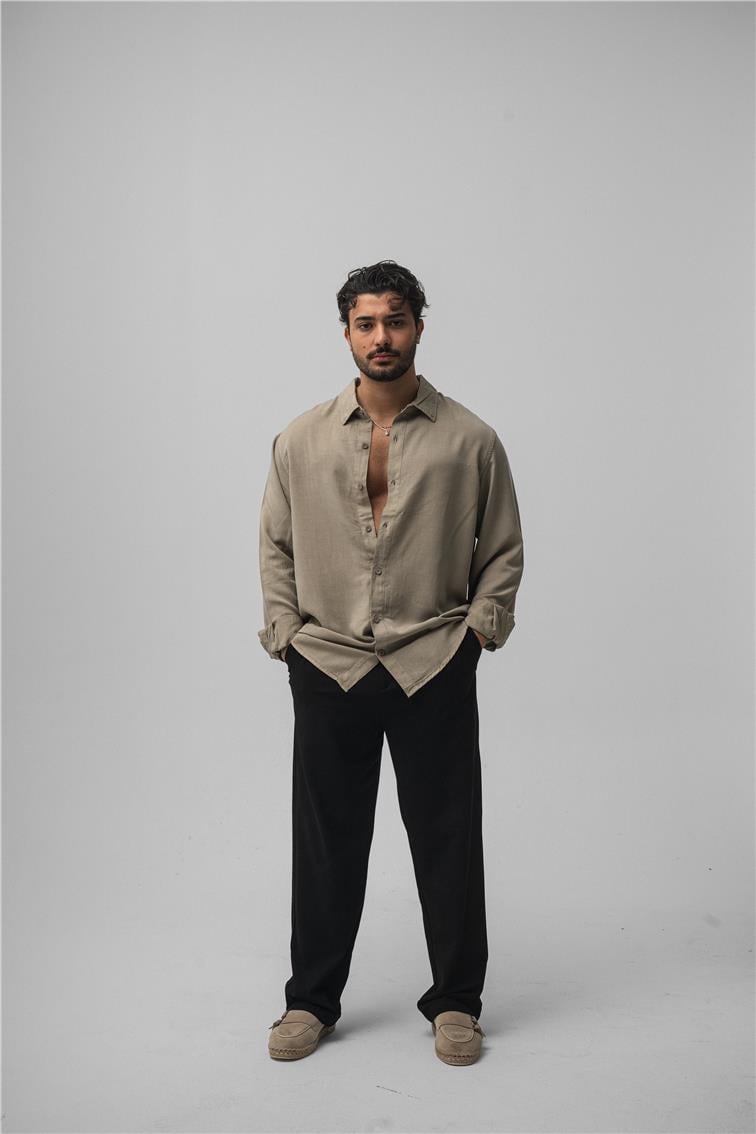 Basic Oversize Gömlek Bej