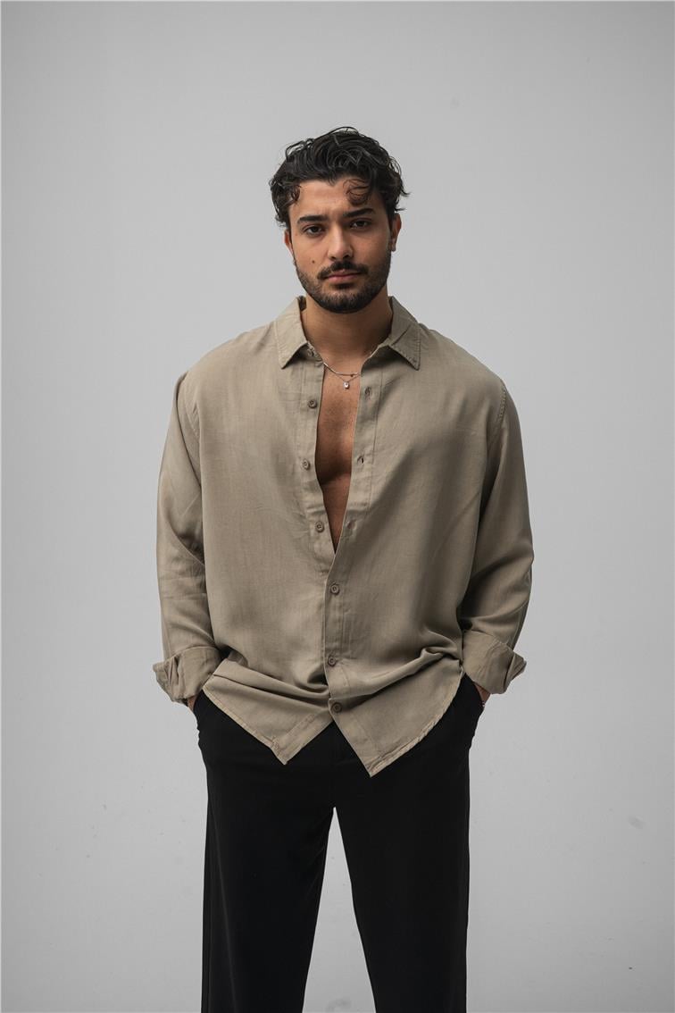 Basic Oversize Gömlek Bej