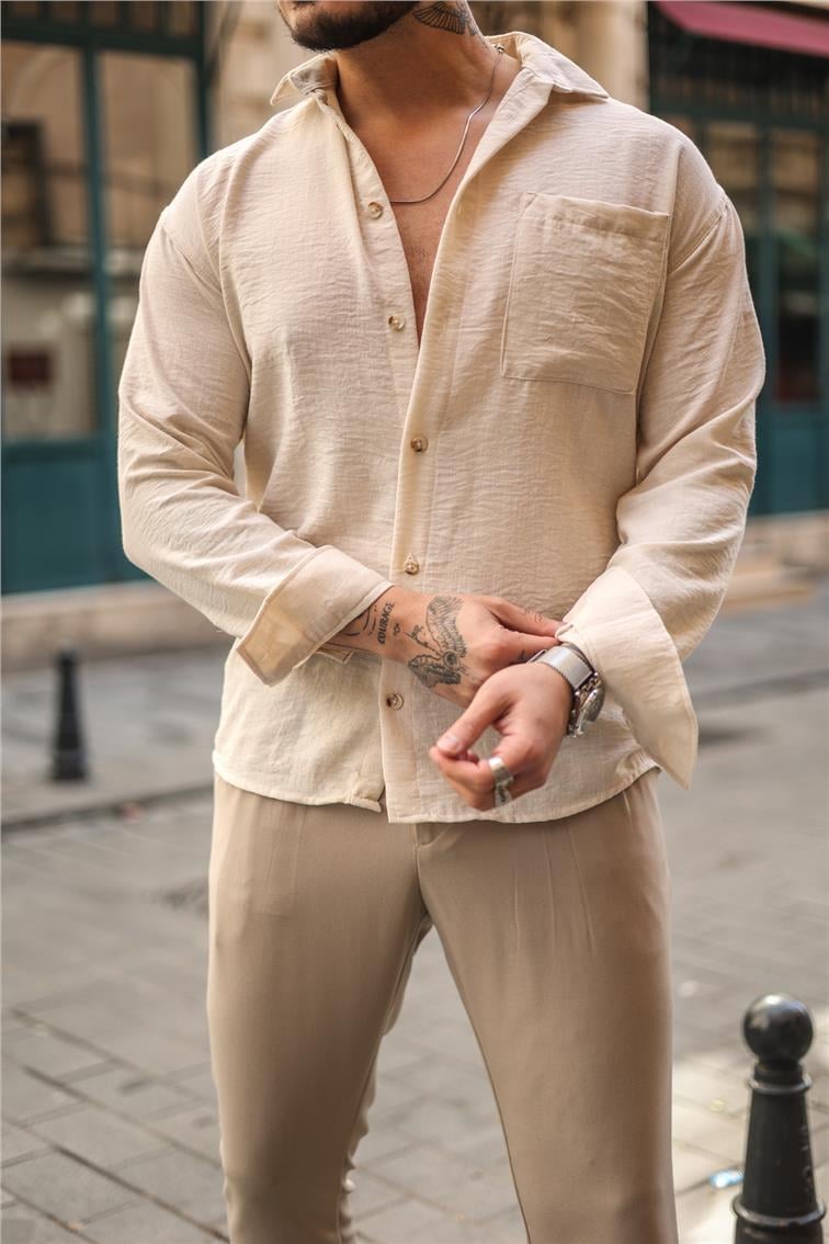 Basic Oversize Gömlek Krem