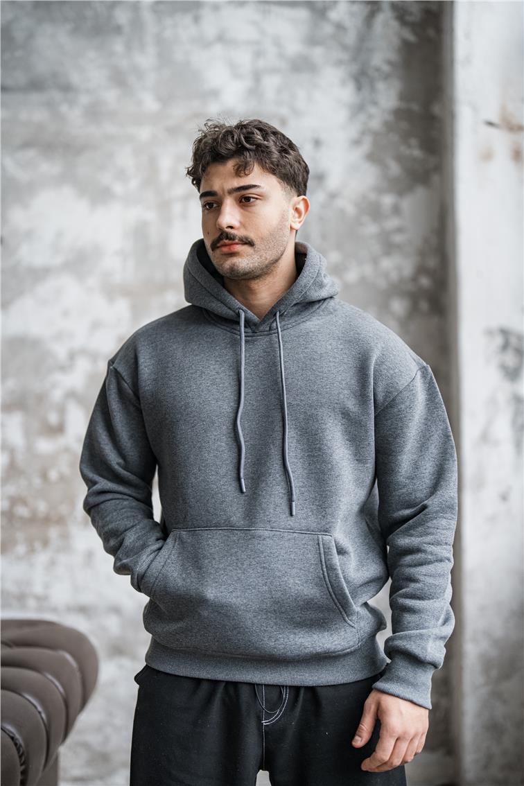 Basic Şardonlu Oversize Sweatshirt Antrasit