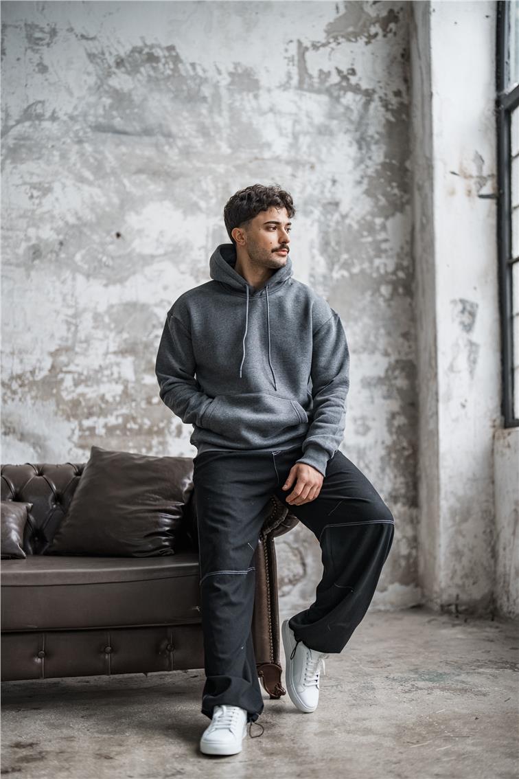 Basic Şardonlu Oversize Sweatshirt Antrasit