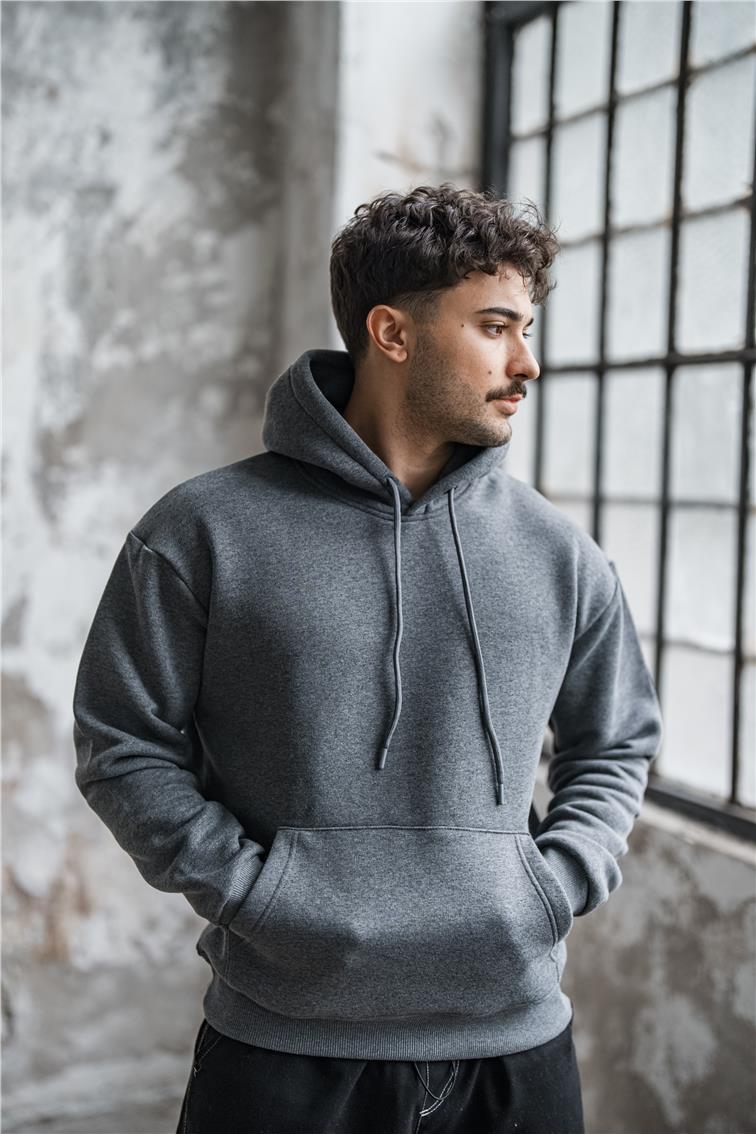 Basic Şardonlu Oversize Sweatshirt Antrasit