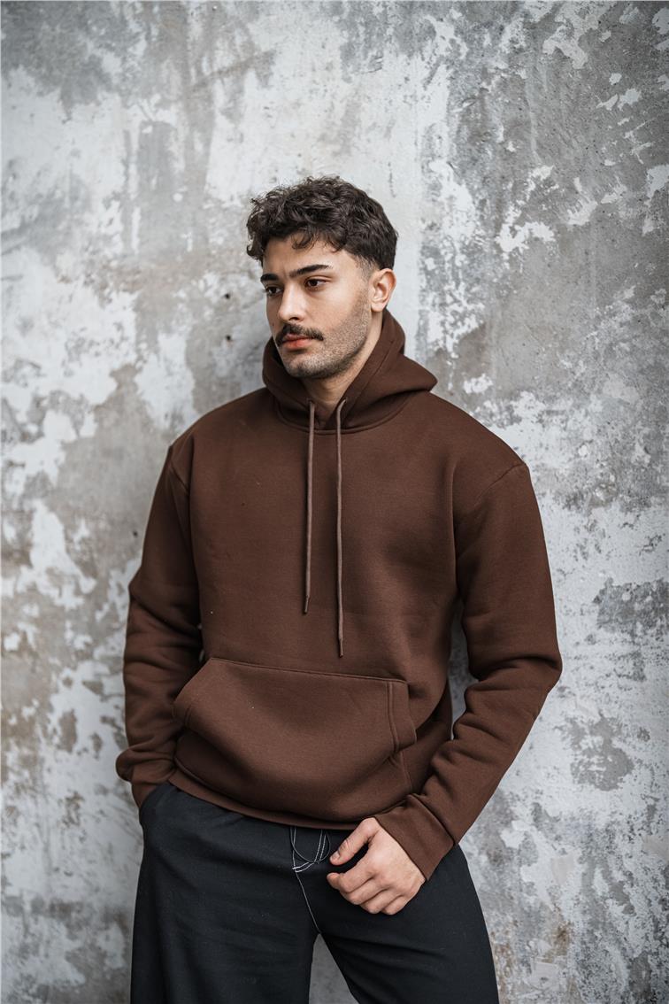 Basic Şardonlu Oversize Sweatshirt Kahve