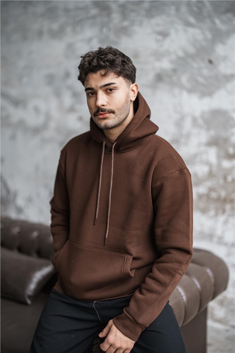 Basic Şardonlu Oversize Sweatshirt Kahve