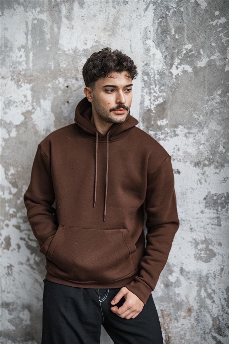 Basic Şardonlu Oversize Sweatshirt Kahve