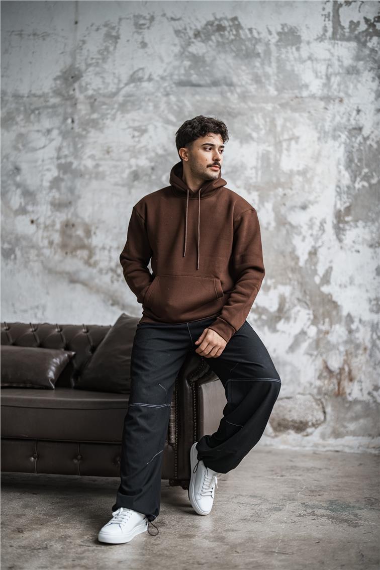 Basic Şardonlu Oversize Sweatshirt Kahve