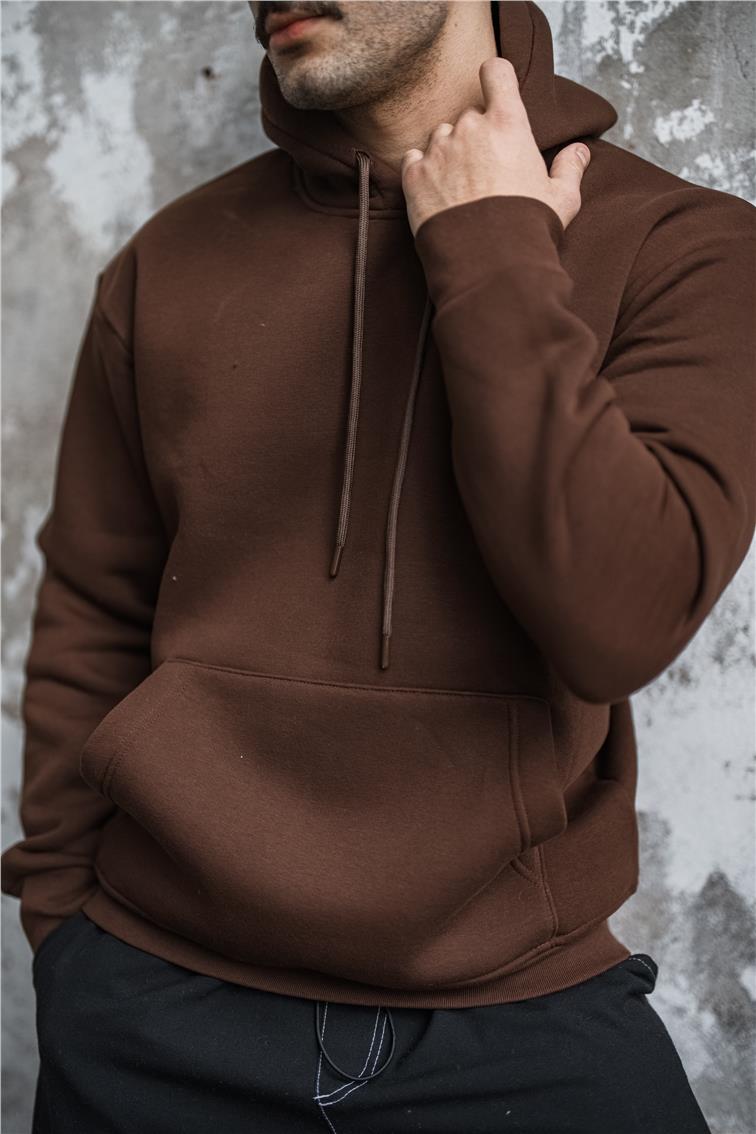 Basic Şardonlu Oversize Sweatshirt Kahve