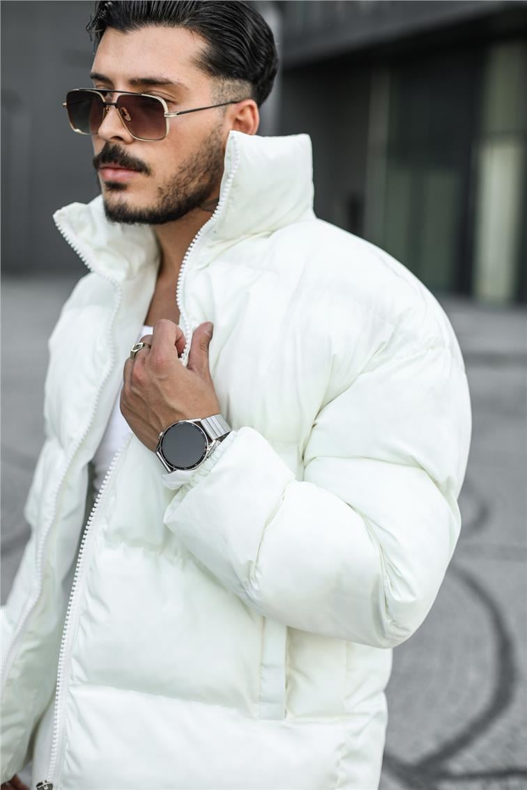 Basic Şişme Oversize Mont Beyaz