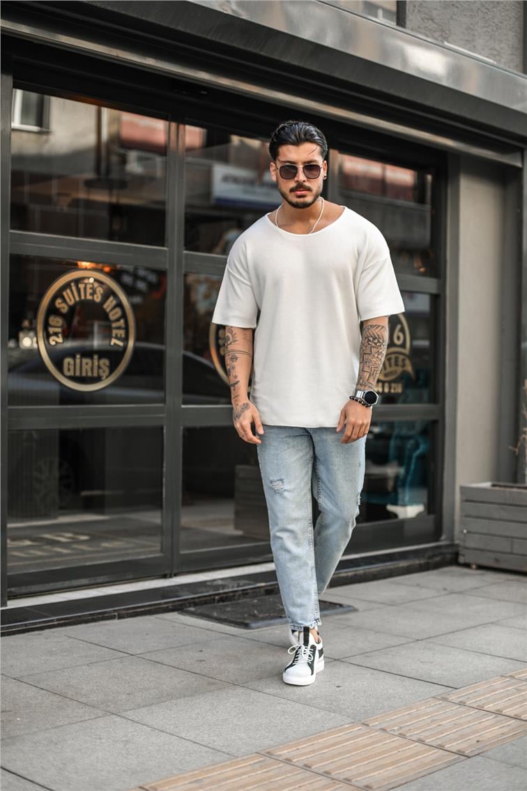 Basic Taşlamalı Boyfriend Jean Yıkamalı Mavi