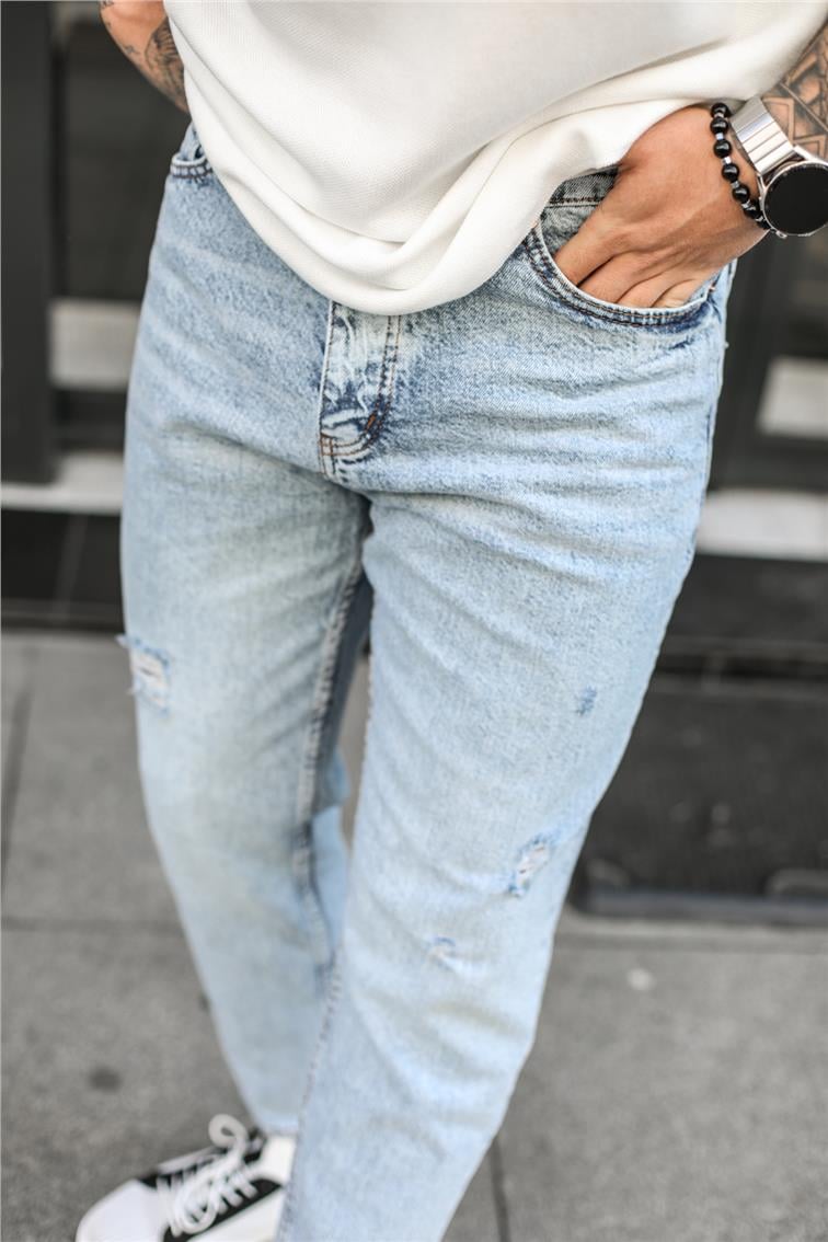 Basic Taşlamalı Boyfriend Jean Yıkamalı Mavi