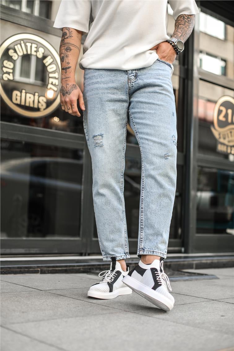 Basic Taşlamalı Boyfriend Jean Yıkamalı Mavi