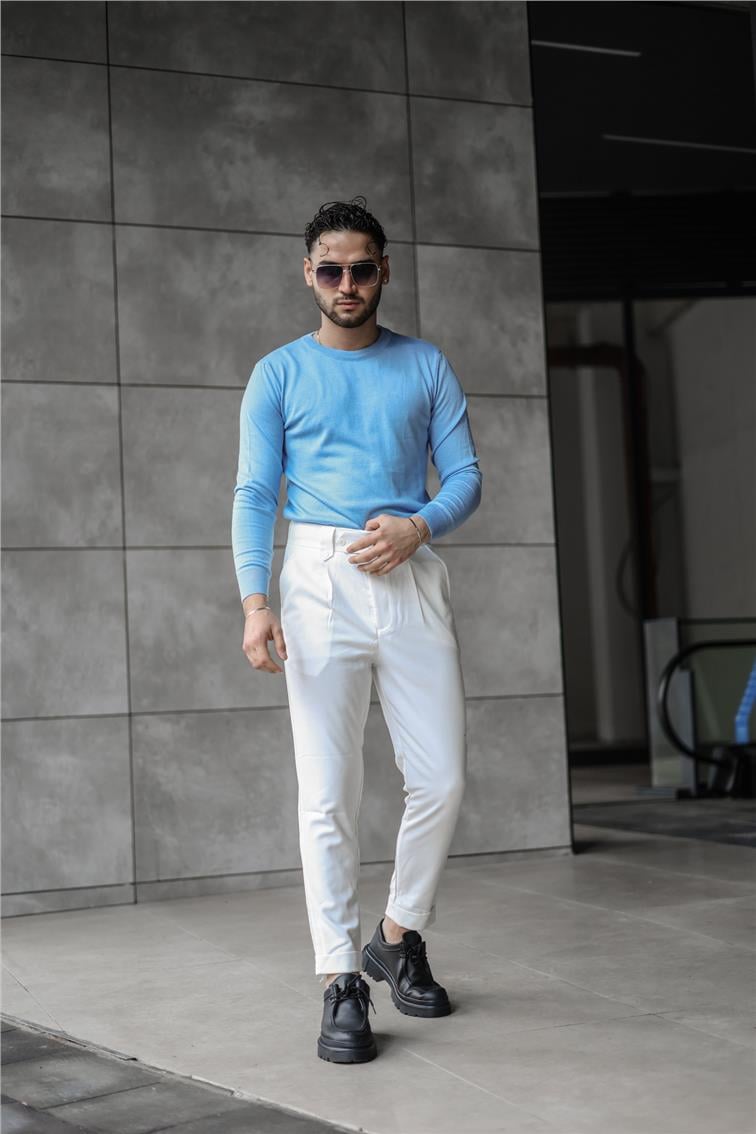 Basic Triko Slim Fit Kazak Açık Mavi