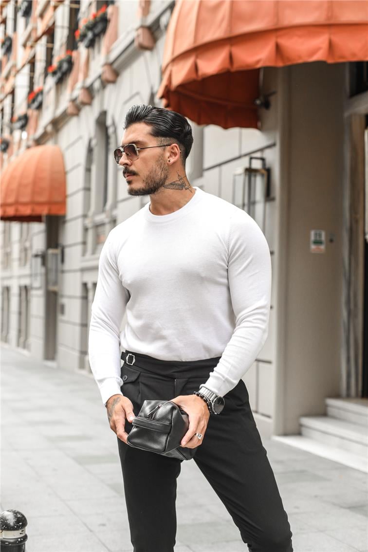 Basic Triko Slim Fit Kazak Beyaz