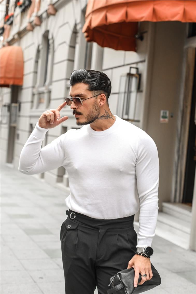 Basic Triko Slim Fit Kazak Beyaz